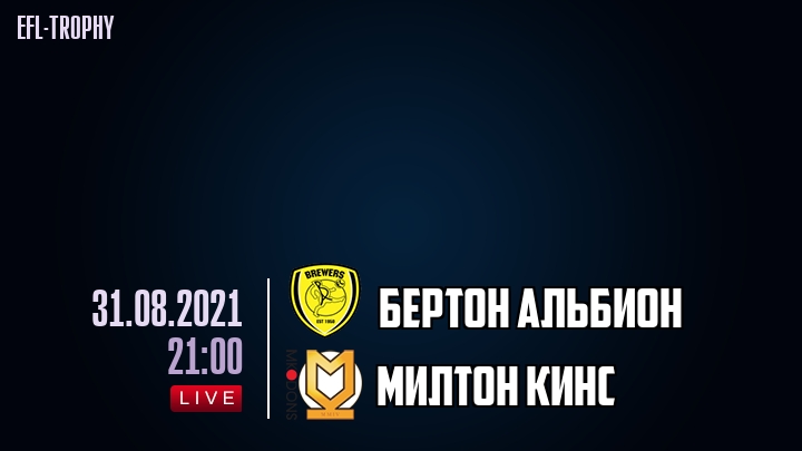 Бертон Альбион - Милтон Кинс - смотреть онлайн 31 августа 2021