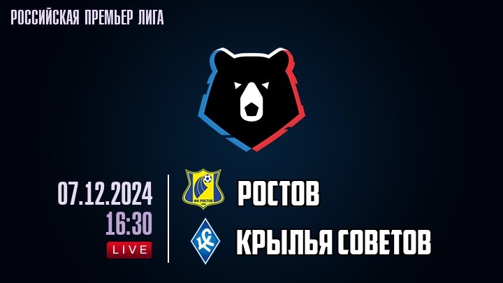 Ростов - Крылья Советов - смотреть онлайн 7 декабря 2024