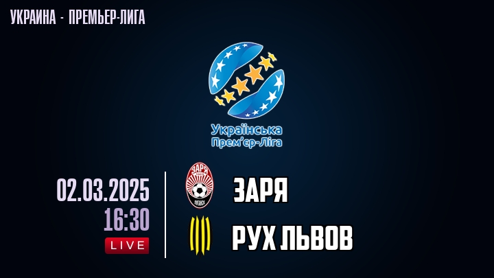 Заря — Рух Львов, смотреть онлайн 2 марта 2025