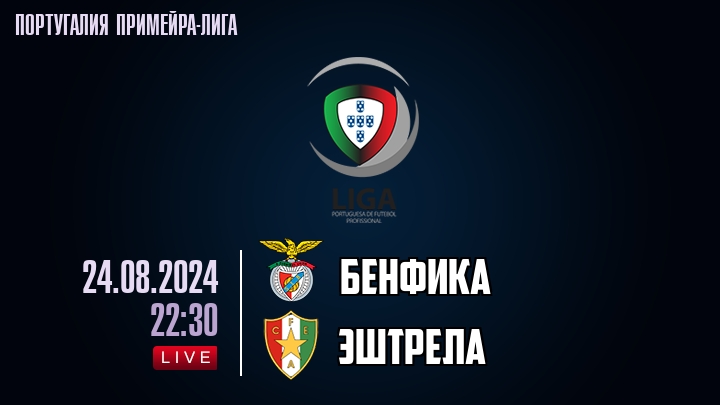 Бенфика - Эштрела - смотреть онлайн 24 августа 2024