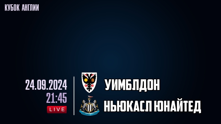 Уимблдон - Ньюкасл Юнайтед - смотреть онлайн 24 сентября 2024