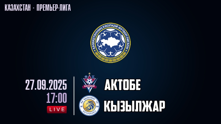 Актобе — Кызылжар, смотреть онлайн 27 сентября 2025