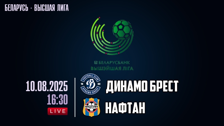 Динамо Брест — Нафтан, смотреть онлайн 10 августа 2025