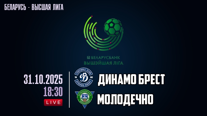 Динамо Брест — Молодечно, смотреть онлайн 31 октября 2025