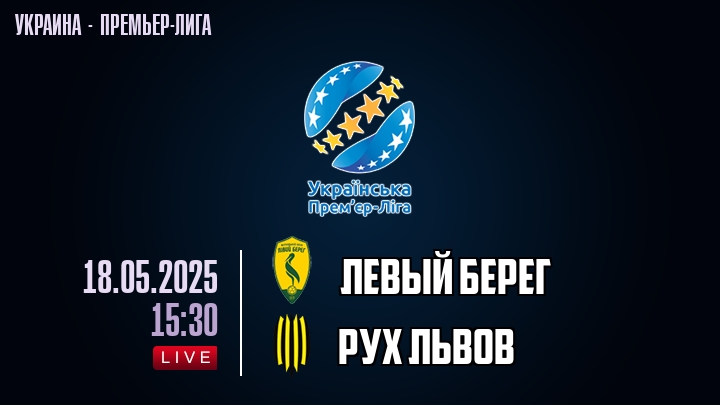 Левый берег — Рух Львов, смотреть онлайн 18 мая 2025