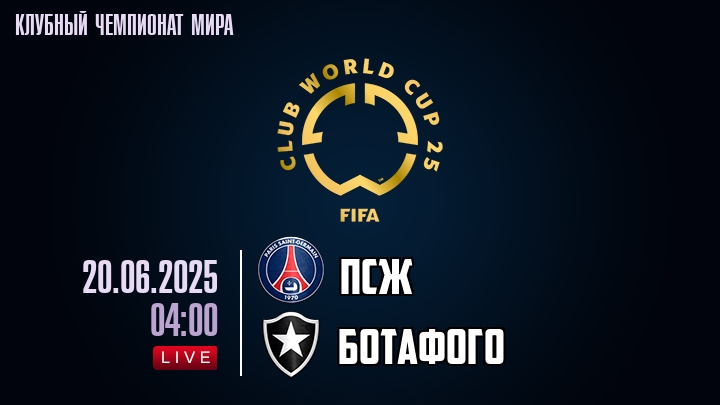 ПСЖ — Ботафого, смотреть онлайн 20 июня 2025