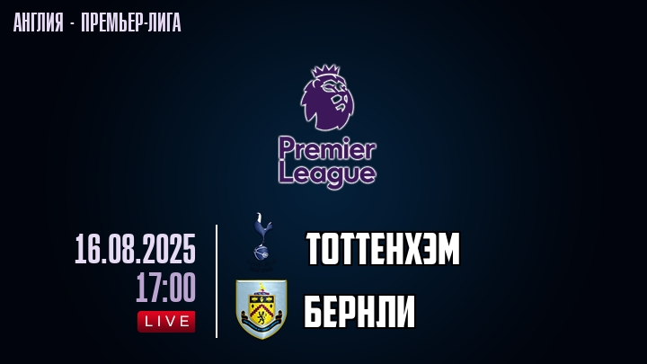 Тоттенхэм — Бернли, смотреть онлайн 16 августа 2025
