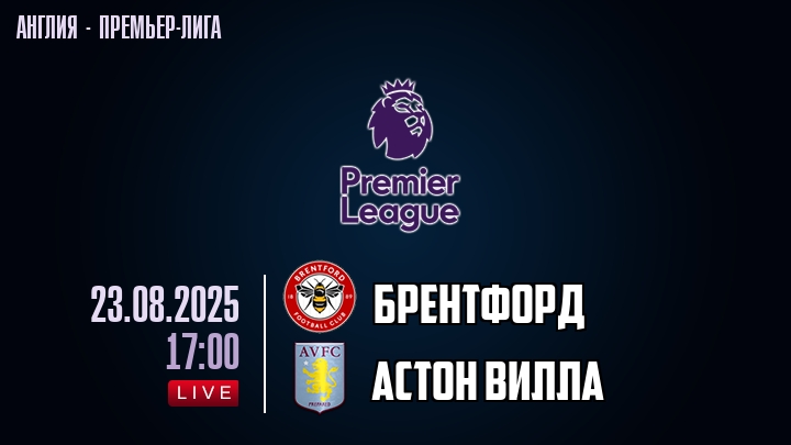 Брентфорд — Астон Вилла, смотреть онлайн 23 августа 2025