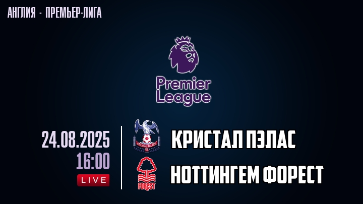 Кристал Пэлас — Ноттингем Форест, смотреть онлайн 24 августа 2025