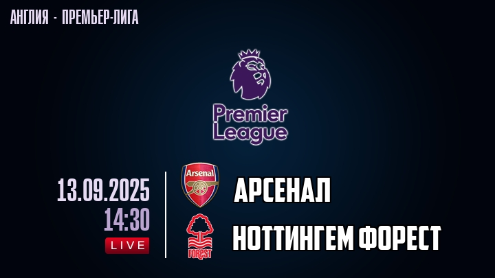 Арсенал — Ноттингем Форест, смотреть онлайн 13 сентября 2025