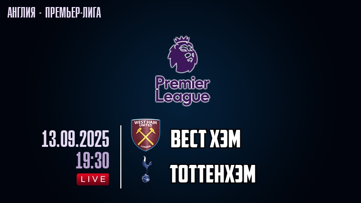 Вест Хэм — Тоттенхэм, смотреть онлайн 13 сентября 2025
