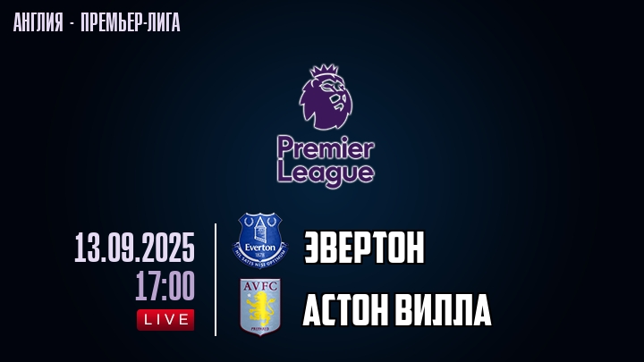 Эвертон — Астон Вилла, смотреть онлайн 13 сентября 2025