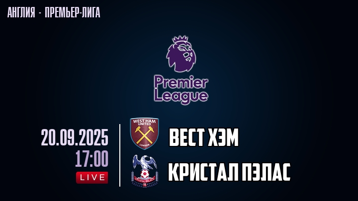 Вест Хэм — Кристал Пэлас, смотреть онлайн 20 сентября 2025