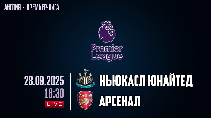 Ньюкасл Юнайтед — Арсенал, смотреть онлайн 28 сентября 2025