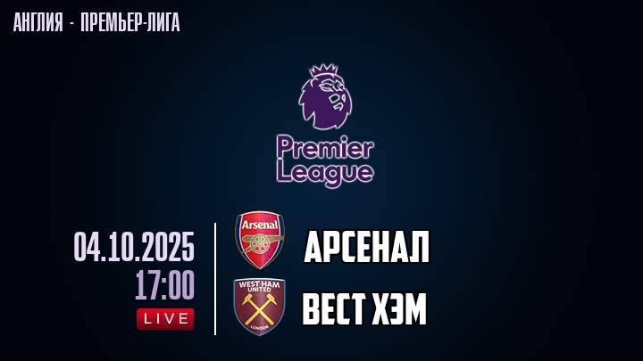 Арсенал — Вест Хэм, смотреть онлайн 4 октября 2025