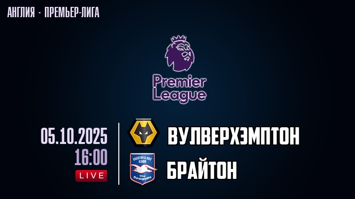 Вулверхэмптон — Брайтон, смотреть онлайн 5 октября 2025