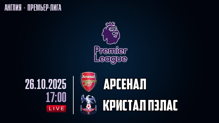 Арсенал — Кристал Пэлас, смотреть онлайн 26 октября 2025