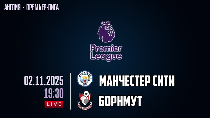 Манчестер Сити — Борнмут, смотреть онлайн 2 ноября 2025