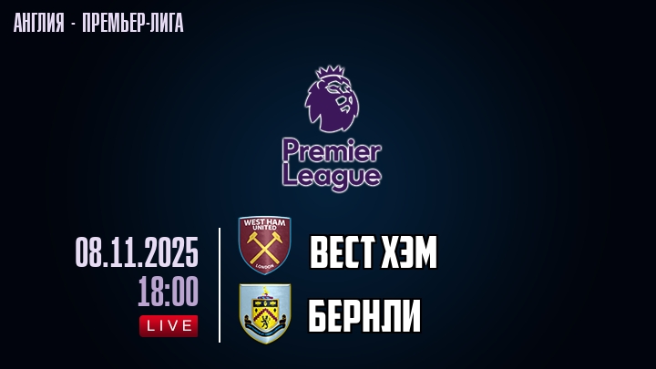 Вест Хэм — Бернли, смотреть онлайн 8 ноября 2025