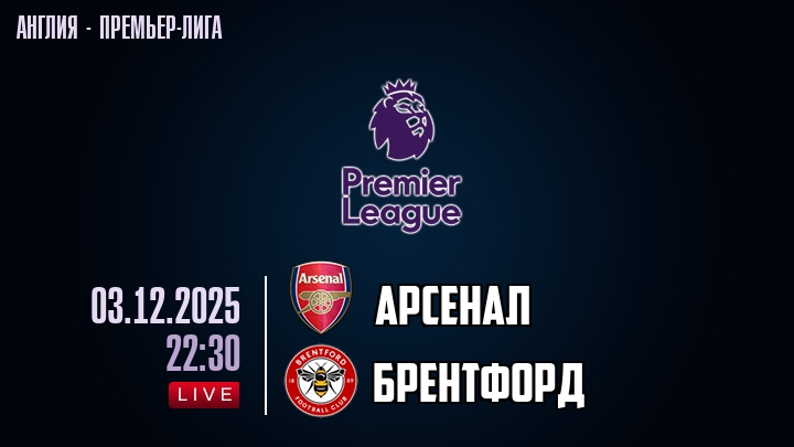 Арсенал — Брентфорд, смотреть онлайн 3 декабря 2025
