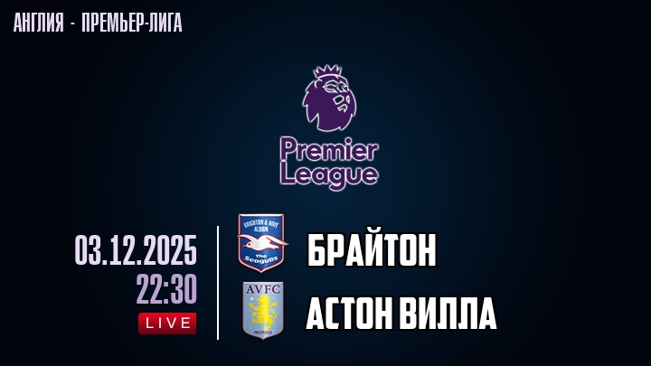 Брайтон — Астон Вилла, смотреть онлайн 3 декабря 2025