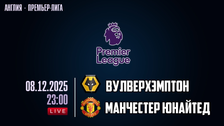 Вулверхэмптон — Манчестер Юнайтед, смотреть онлайн 8 декабря 2025