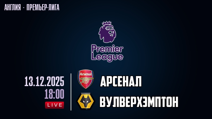 Арсенал — Вулверхэмптон, смотреть онлайн 13 декабря 2025