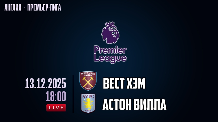 Вест Хэм — Астон Вилла, смотреть онлайн 13 декабря 2025