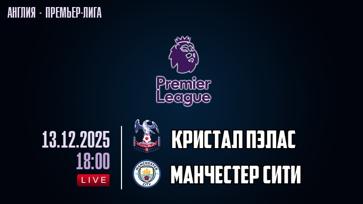 Кристал Пэлас — Манчестер Сити, смотреть онлайн 13 декабря 2025