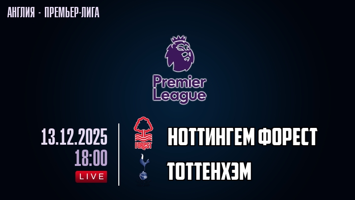 Ноттингем Форест — Тоттенхэм, смотреть онлайн 13 декабря 2025