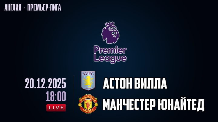 Астон Вилла — Манчестер Юнайтед, смотреть онлайн 20 декабря 2025