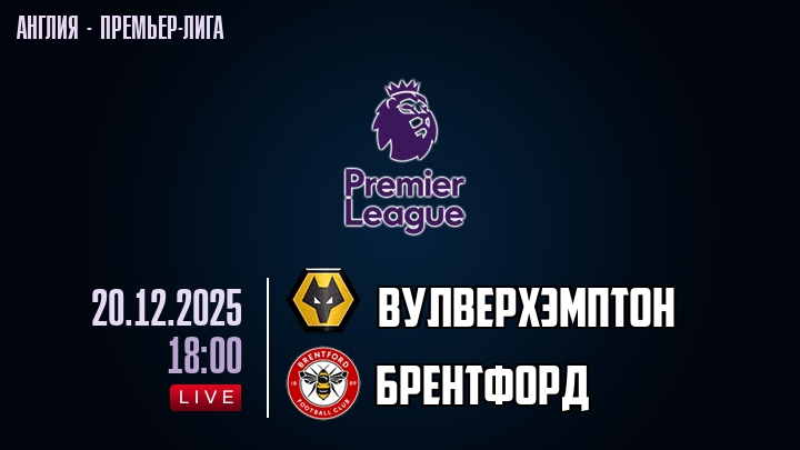 Вулверхэмптон — Брентфорд, смотреть онлайн 20 декабря 2025