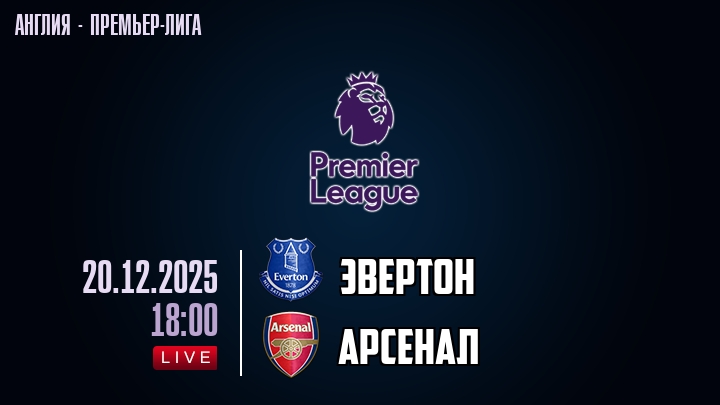 Эвертон — Арсенал, смотреть онлайн 20 декабря 2025