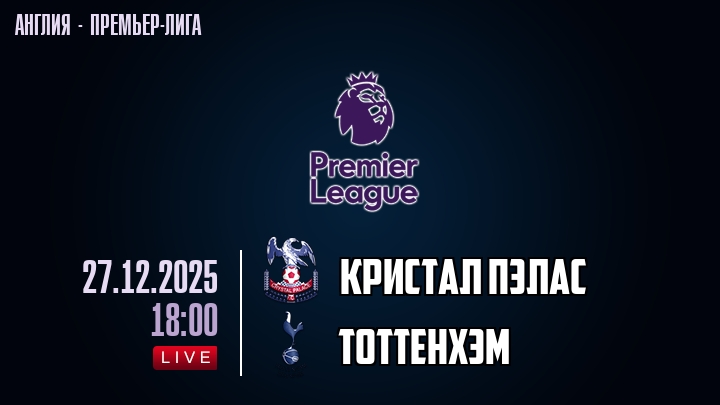 Кристал Пэлас — Тоттенхэм, смотреть онлайн 27 декабря 2025