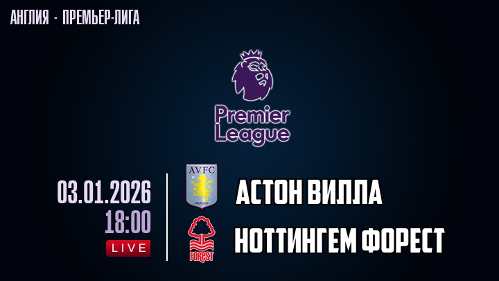 Астон Вилла — Ноттингем Форест, смотреть онлайн 3 января 2026