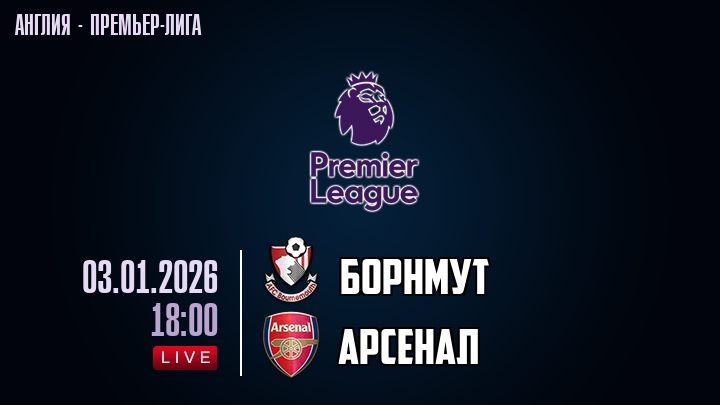 Борнмут — Арсенал, смотреть онлайн 3 января 2026
