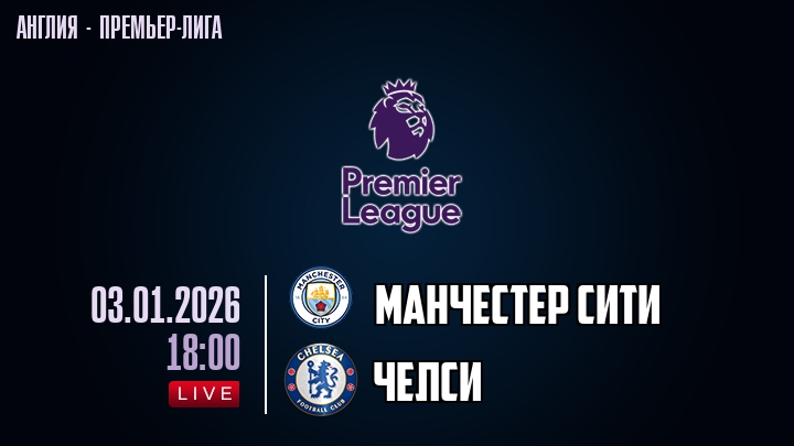 Манчестер Сити — Челси, смотреть онлайн 3 января 2026