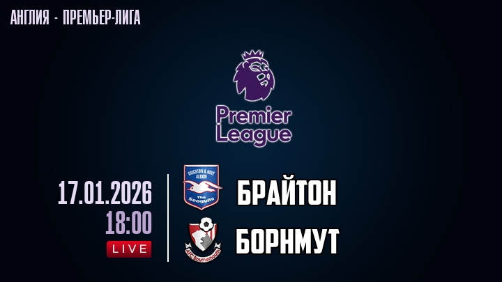 Брайтон — Борнмут, смотреть онлайн 17 января 2026