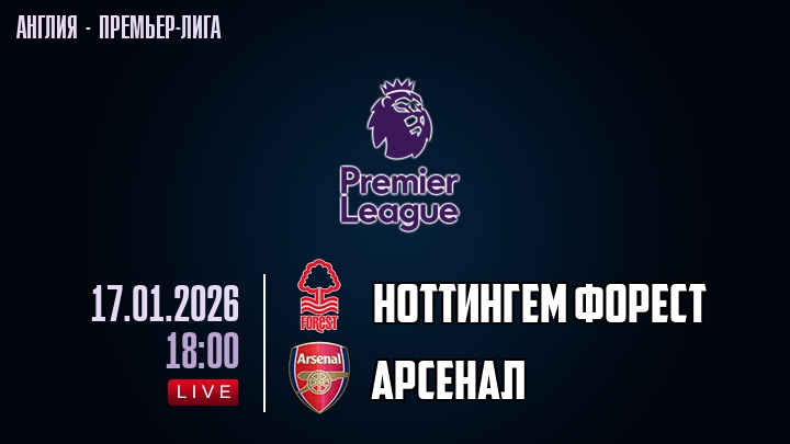 Ноттингем Форест — Арсенал, смотреть онлайн 17 января 2026