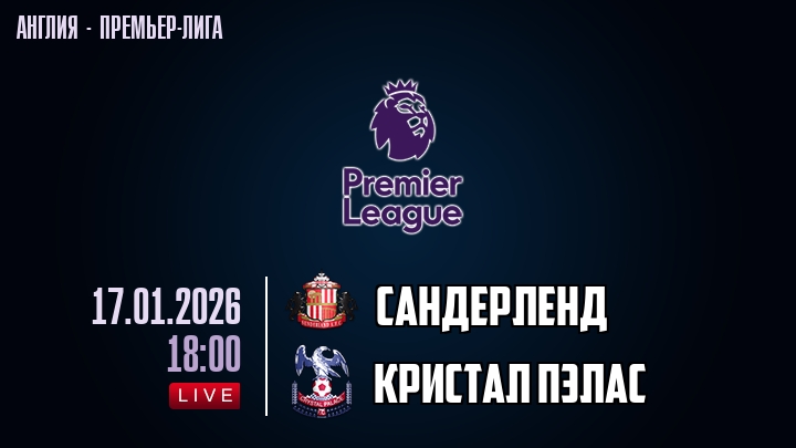 Сандерленд — Кристал Пэлас, смотреть онлайн 17 января 2026