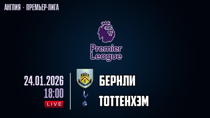 Бернли — Тоттенхэм, смотреть онлайн 24 января 2026