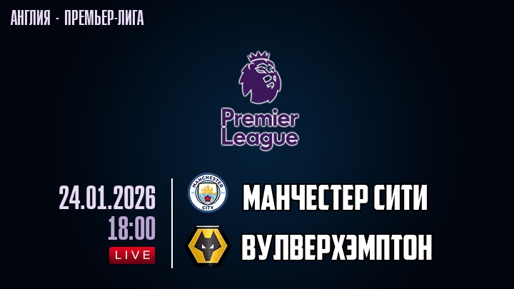 Манчестер Сити — Вулверхэмптон, смотреть онлайн 24 января 2026