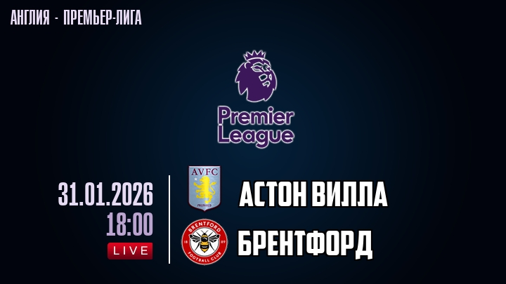 Астон Вилла — Брентфорд, смотреть онлайн 31 января 2026