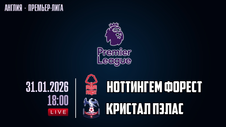 Ноттингем Форест — Кристал Пэлас, смотреть онлайн 31 января 2026
