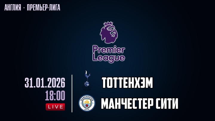 Тоттенхэм — Манчестер Сити, смотреть онлайн 31 января 2026