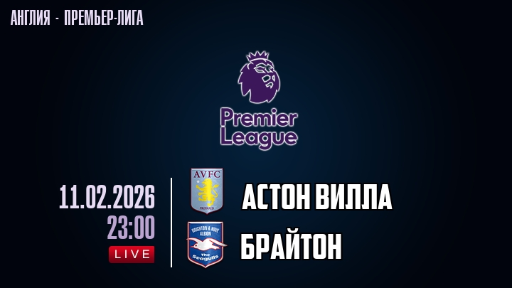 Астон Вилла — Брайтон, смотреть онлайн 11 февраля 2026