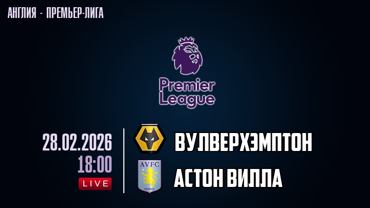 Вулверхэмптон — Астон Вилла, смотреть онлайн 28 февраля 2026