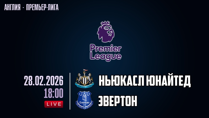 Ньюкасл Юнайтед — Эвертон, смотреть онлайн 28 февраля 2026