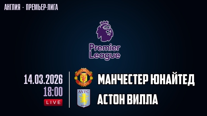 Манчестер Юнайтед — Астон Вилла, смотреть онлайн 14 марта 2026