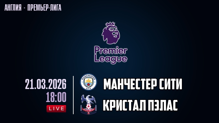 Манчестер Сити — Кристал Пэлас, смотреть онлайн 21 марта 2026